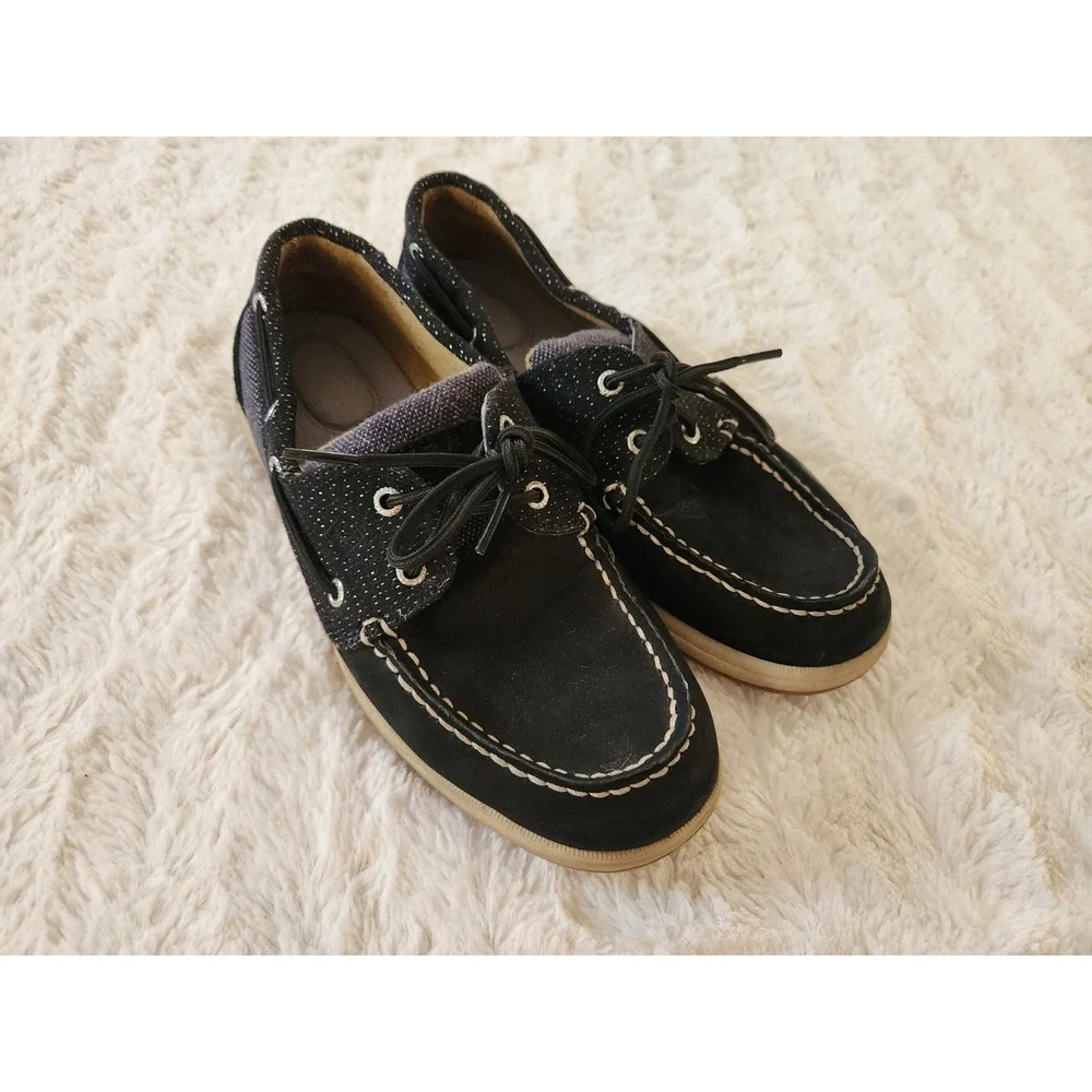 Sperry Boat Shoes Black And Glitter Slip On Tie Womens‎ 8.5M STS92457
